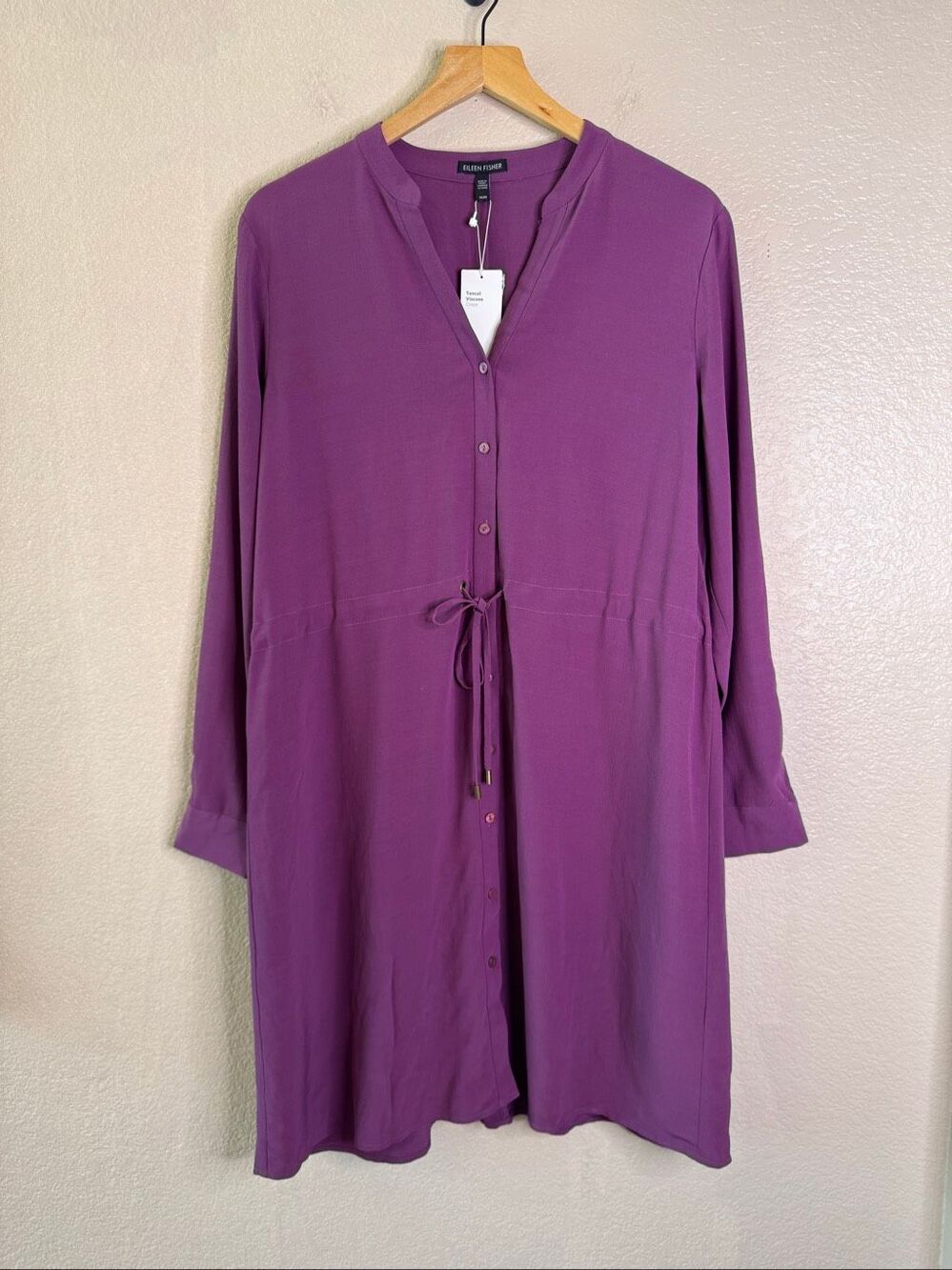 Eileen Fisher Shirt Dress Womens Medium Button Front Purple Knee Length NWT